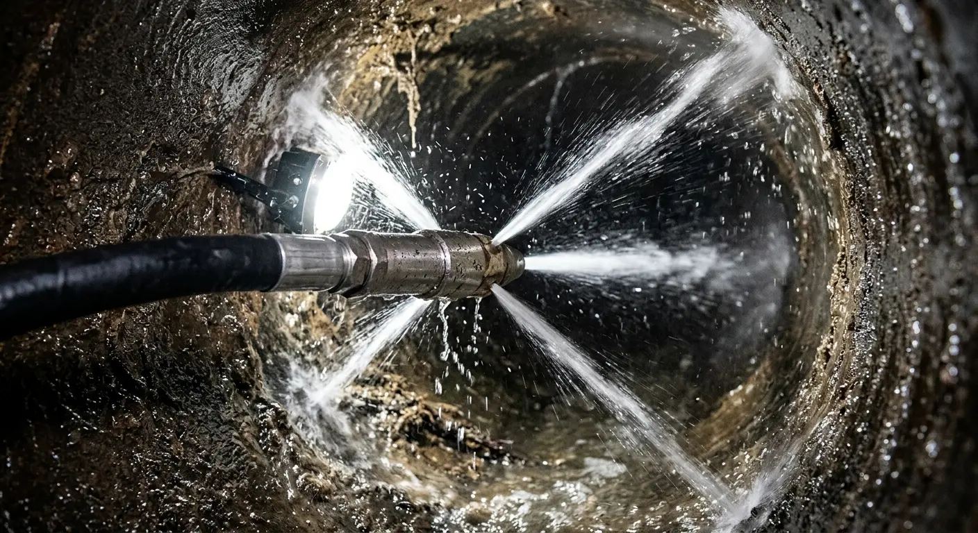 High-pressure hydro jetting nozzle cleaning sewer pipe for Storm Drain Cleaning in East Foothills
